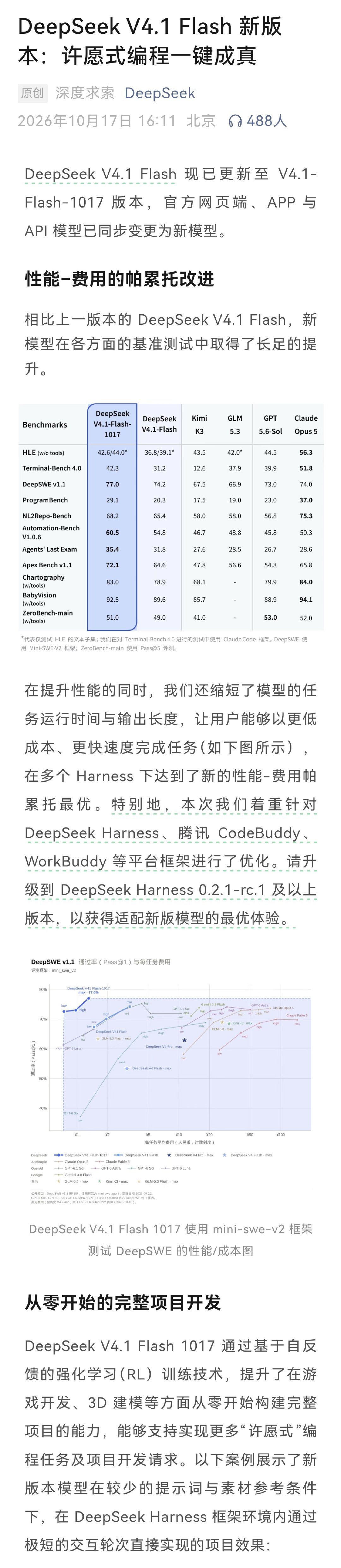 Deepseek V4.1 Flash 发布了1017版本，这什么后训练仙人？进步幅度这么大[衰]

他们还自己画了个斩杀线的分布图[笑cry] ​