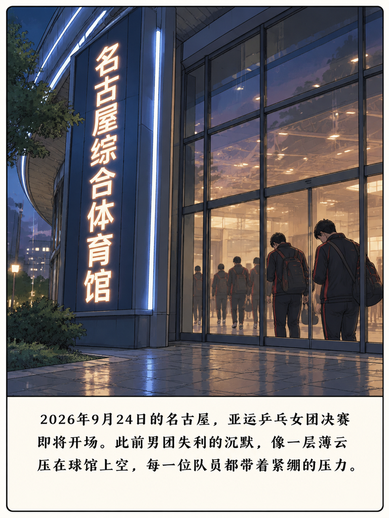 2026名古屋夜，国乒女团踩着男团2比3输日本的冷场，拿了亚运六连冠但没人敢笑。

王曼昱跟18岁的张本美和打到决胜局差点翻车，孙颖莎刚从全队崩盘的阴影里稳住阵脚，蒯曼稳稳拿下第三盘，但没人敢深想两年后张本美和再往上冲，谁还能接下那盘首盘的死局？