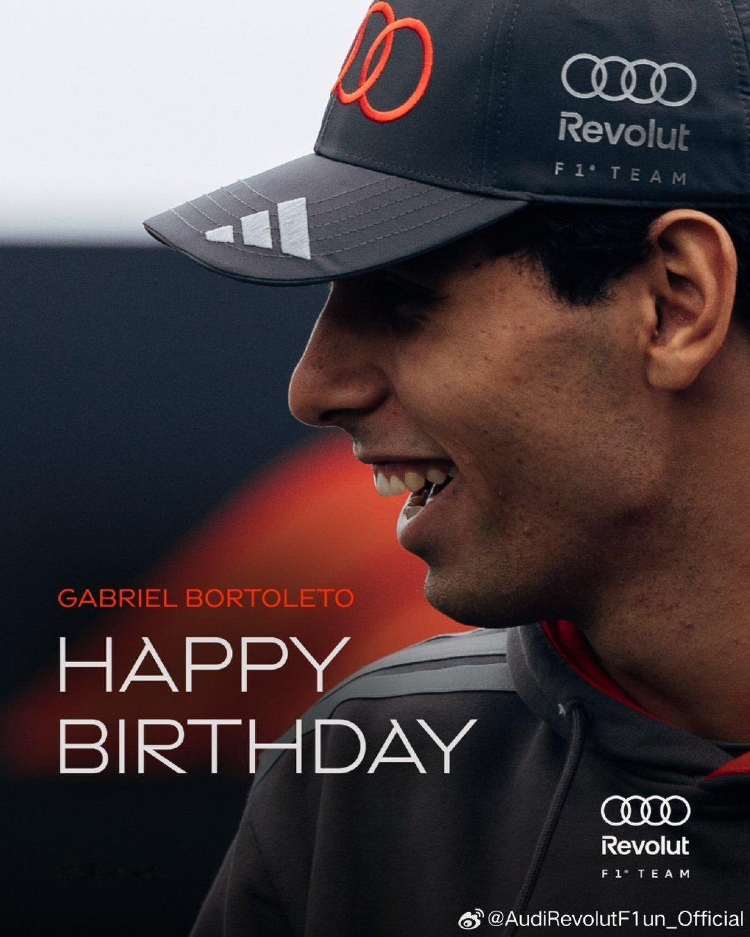 ⭕️⭕️⭕️⭕️💬

年长一岁，速度不减🏎️
祝我们的车手Gabriel Bortoleto 22岁生日快乐🎂🎉

#看奥迪跑圈享孝女人生##奥迪f1##We start because we dare##博托莱托[超话]# ​