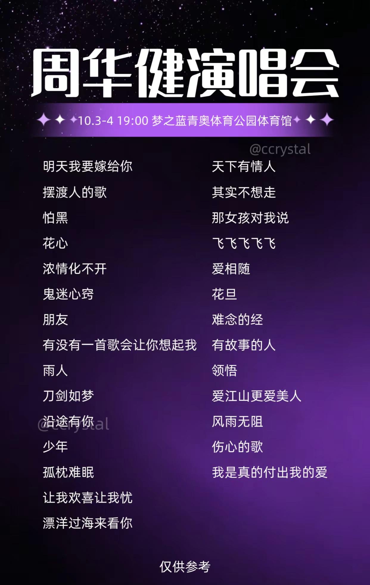 哇哦🥰终于可以带爸妈奔赴周华健南京演唱会啦！这些歌是属于他们那个年代的青春耶～平日里耳机循环的老歌，这次陪长辈现场感受哇！周华健 周华健演唱会 南京 周华健经典歌曲