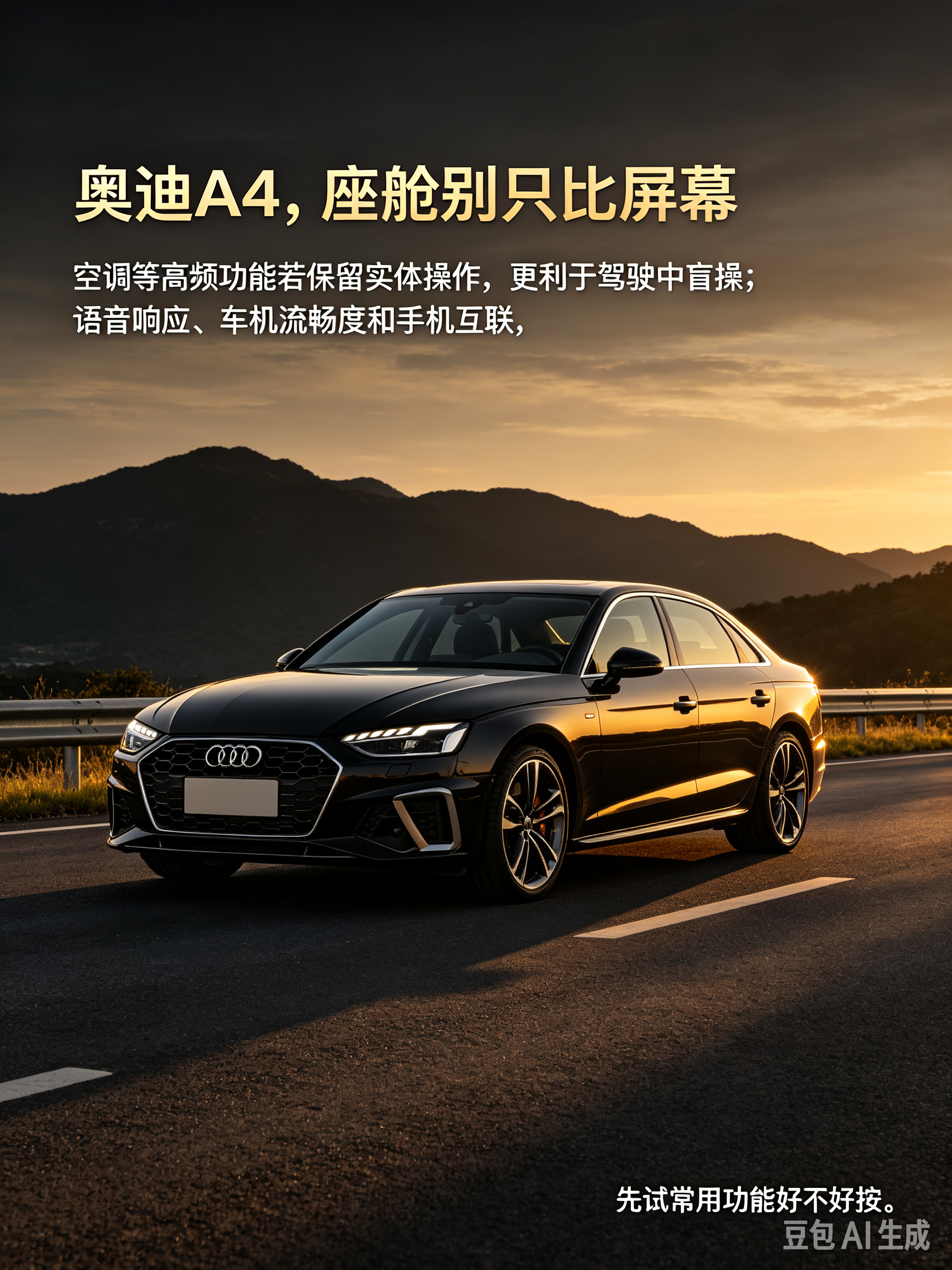 奥迪A4(进口)座舱与交互的讨论重点，不是屏幕大小，而是实体按键与触屏的分工是否顺手；空调等高频功能若保留实体操作，会更利于驾驶中盲操，但语音、车机响应和互联体验仍建议按实车版本核对。【来自懂车帝车友圈】