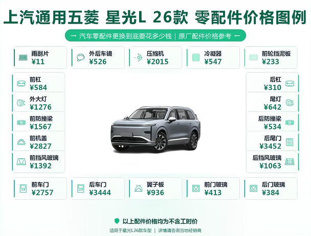 上汽通用五菱星光L汽车维修配件价格