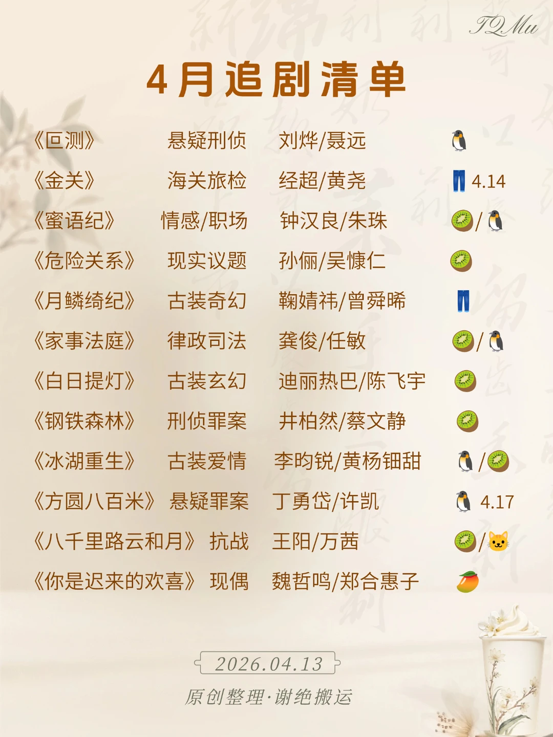 4🈷️在播剧清单：新剧指南（2026版）