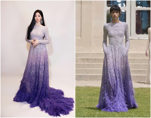 张靓颖解锁新仙牌💜淡紫羽毛高定太梦幻