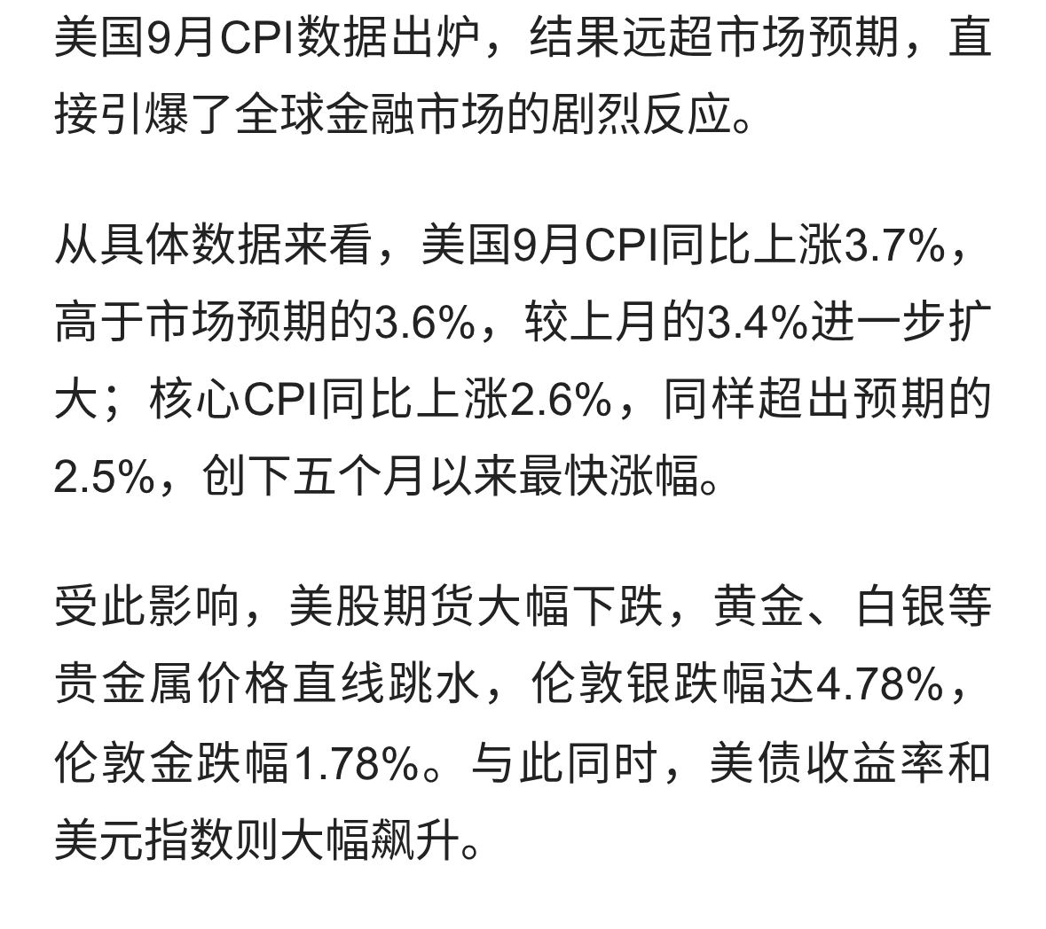 通胀反扑！美国9月CPI同比3.7%超预期，美联储加息预期直接拉满