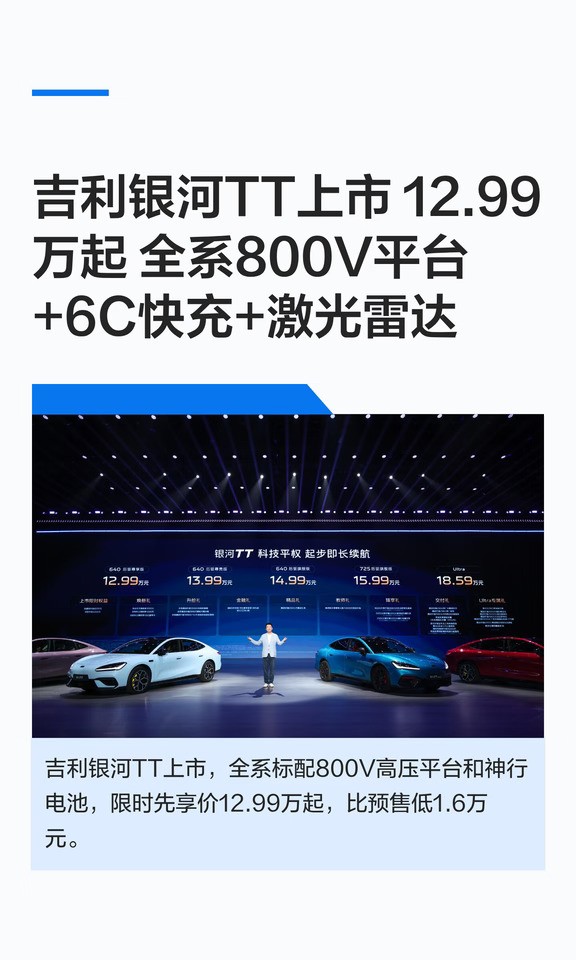 吉利银河TT上市 12.99万起 全系800V平台+6C