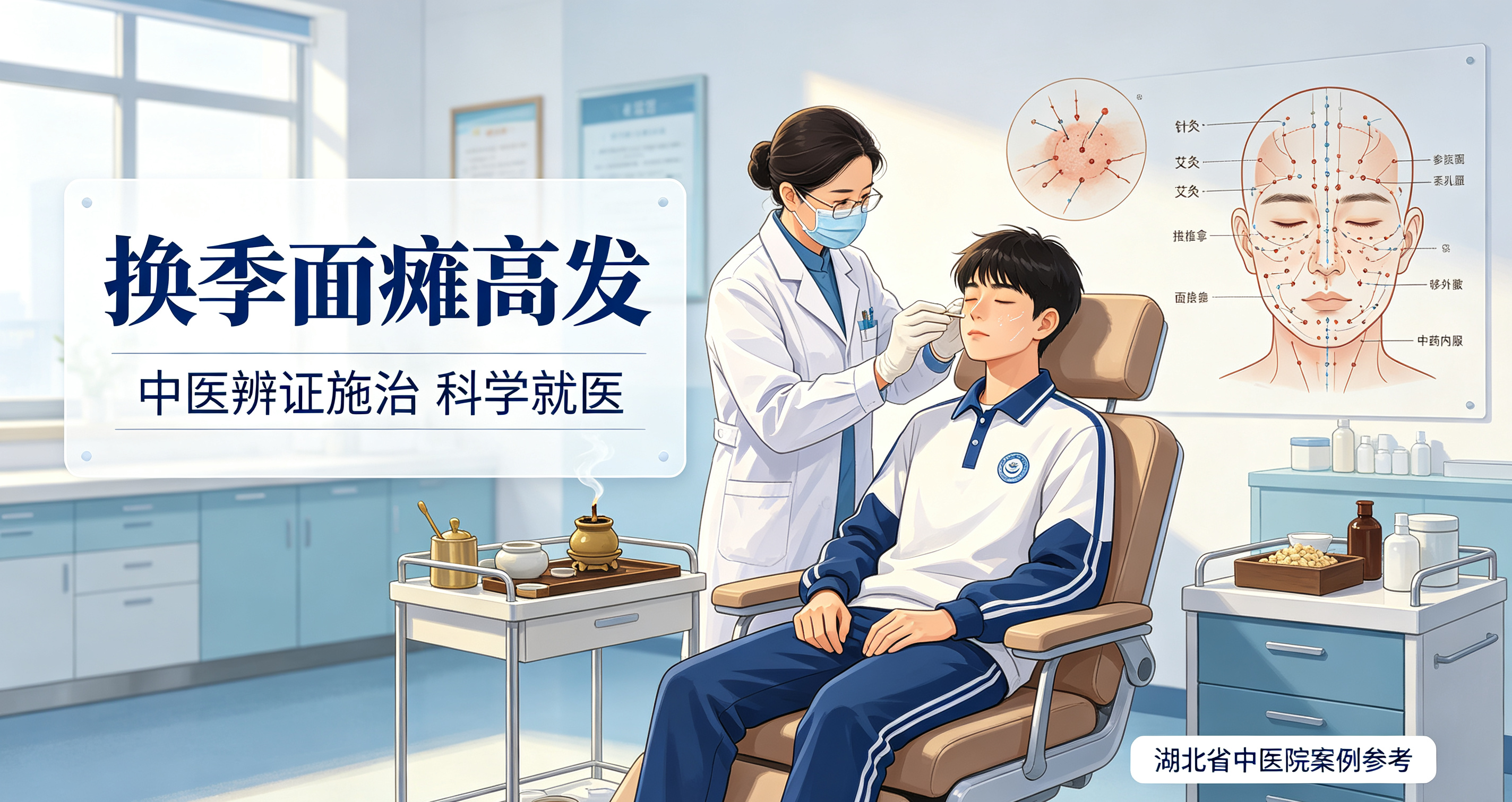 近期湖北气温骤降，昼夜温差拉大，面瘫患者明显增多，青少年患者不在少数。一名 17 岁高中生，因长期熬夜耗伤正气，面部遭受风寒侵袭，风寒阻络，突发口眼歪斜、面部僵硬。家属及时送医，前往湖北省中医院就诊。

        医生辨证后，采用针灸、艾