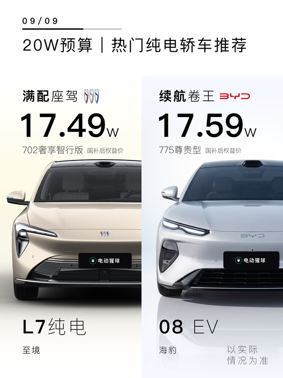 20W预算｜热门纯电轿车推荐
