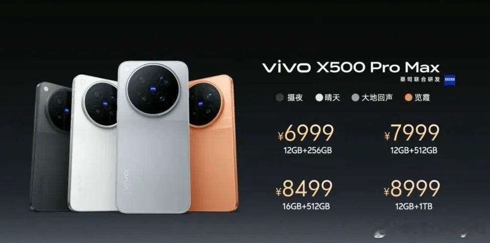 #vivo X500系列# 正式发布～
标准版 5499 起
Pro 6499 起
Pro Max 6999 起

价格确实涨了很多
只能说内存存储的压力有点过于大了
蓝厂是这波新机潮里第一个发布的直板机
没什么对应的参考
看看后面发布的机子会怎么定价吧[允悲][允悲] ​