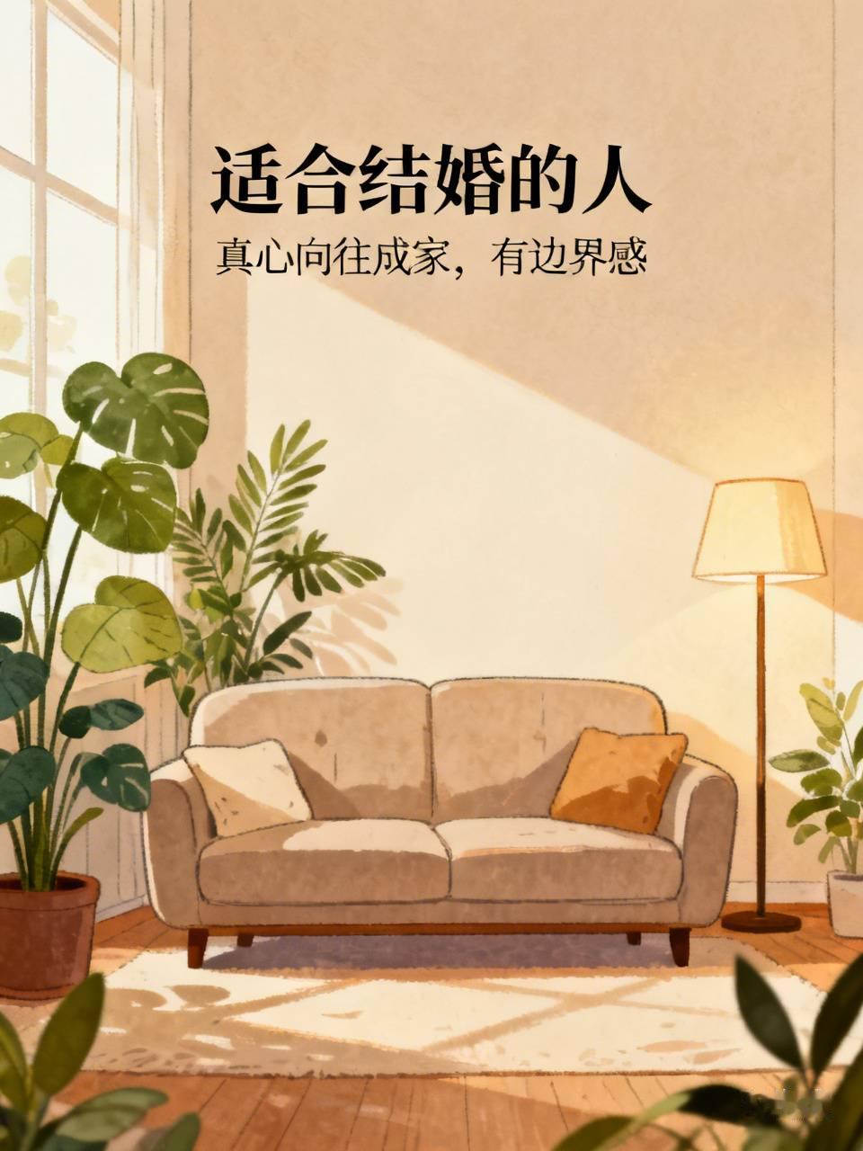 你觉得适合结婚的人是什么样的 我觉得适合结婚的人，从来不是世俗意义上条件多拔尖的那类。
首先他得是发自内心向往成家，不是被爸妈催得急了、看身边人都结了才随便凑数，是真心觉得哪怕两个人凑在小出租屋里吃外卖拌嘴，也比自己一个人刷通宵剧要踏实，就想找个人攒钱凑出属于自己的小窝，要那份实打实的归属感。
再者