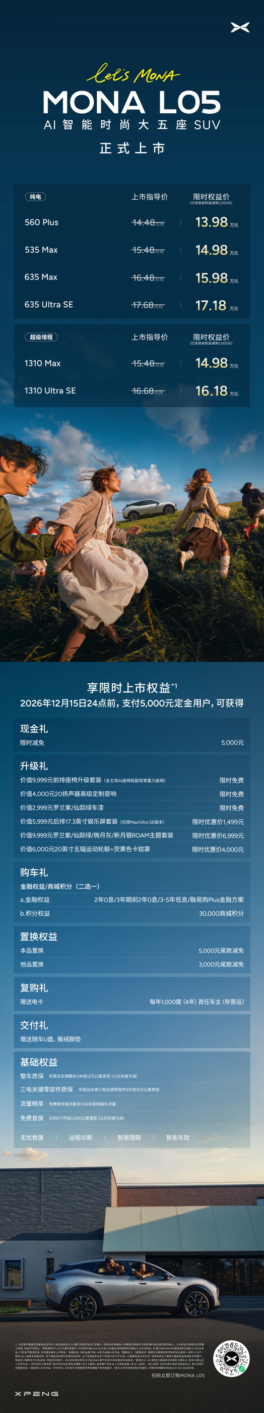 L05中国上市13.98万起小鹏MONAL05价格炸裂那天我发试驾视频有网友评论说贵，我当时心想16.98万起的预售价不算贵吧？毕竟外观、空间、内饰、驾驶、辅助驾驶都很到位啊。结果今天正式发布，13.98万起！小鹏还是太卷了[马思纯的微笑][马思纯的微笑][马思纯的微笑] ​​​【