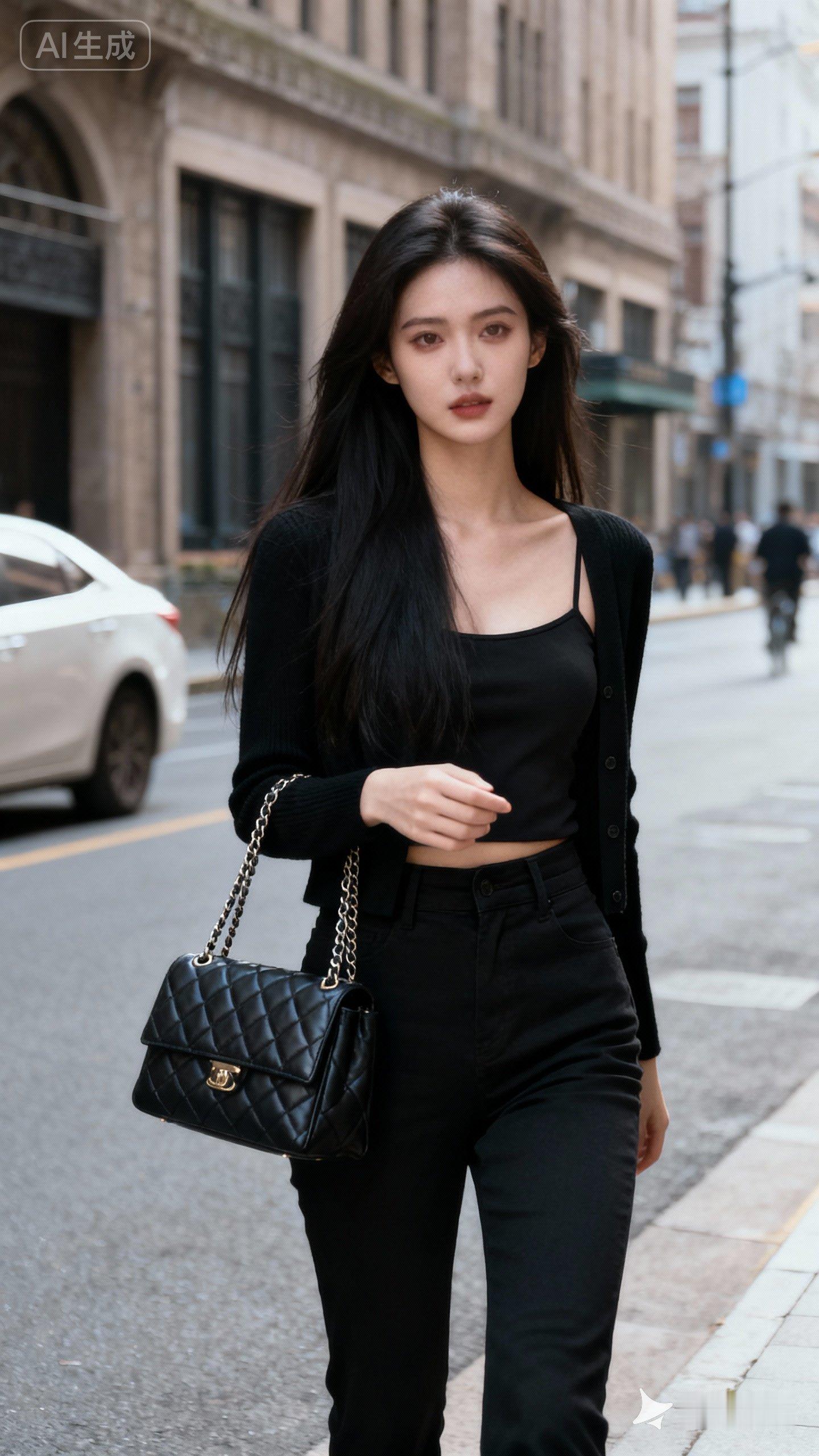 清冷感长发美女、街头氛围感随拍、简约高级感搭配