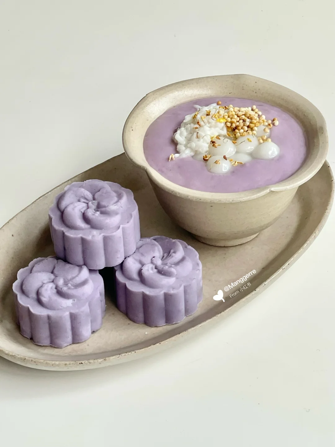 中式甜品｜蓝莓山药糕🫐➕芋泥酒酿圆子💜