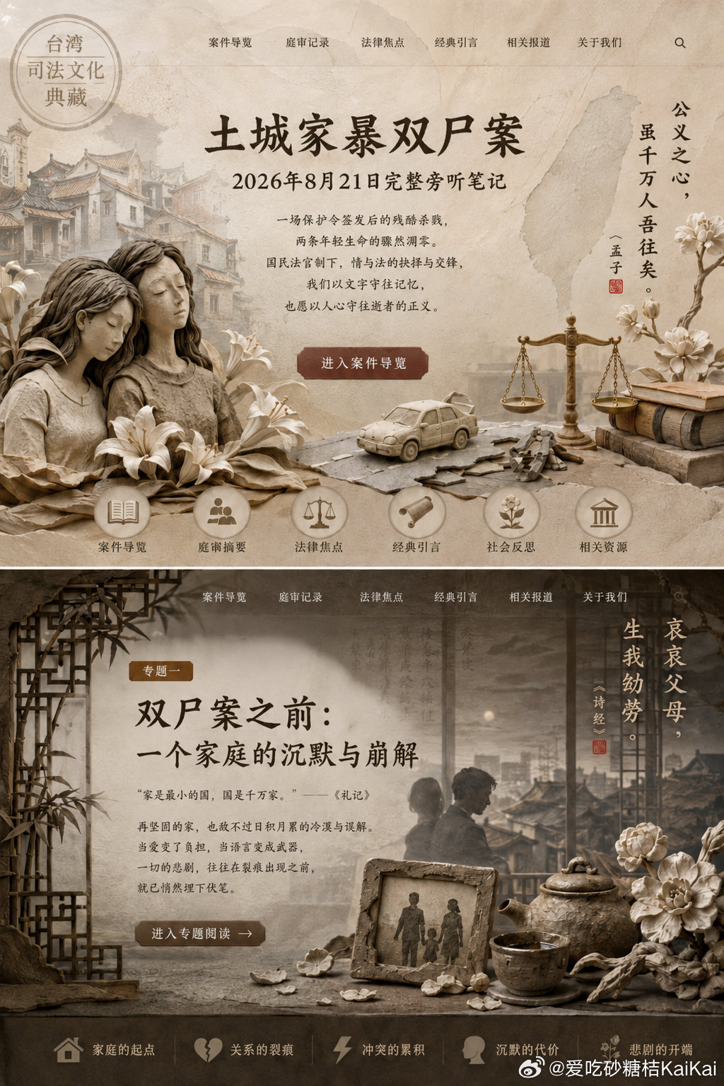土城家暴双尸案，一审宣判。

2026年8月21日，新北地方法院就谢男所犯两项杀人罪，分别判处无期徒刑、褫夺公权终身；全案仍可上诉。

这不只是一起刑事案件，也是一场从家暴、保护令、跟踪尾随，最终夺走两条生命的家庭悲剧。

愿记录不是消费伤痛，而是不让伤痛被遗忘；愿旁听不是为了猎奇，而是守住 ​