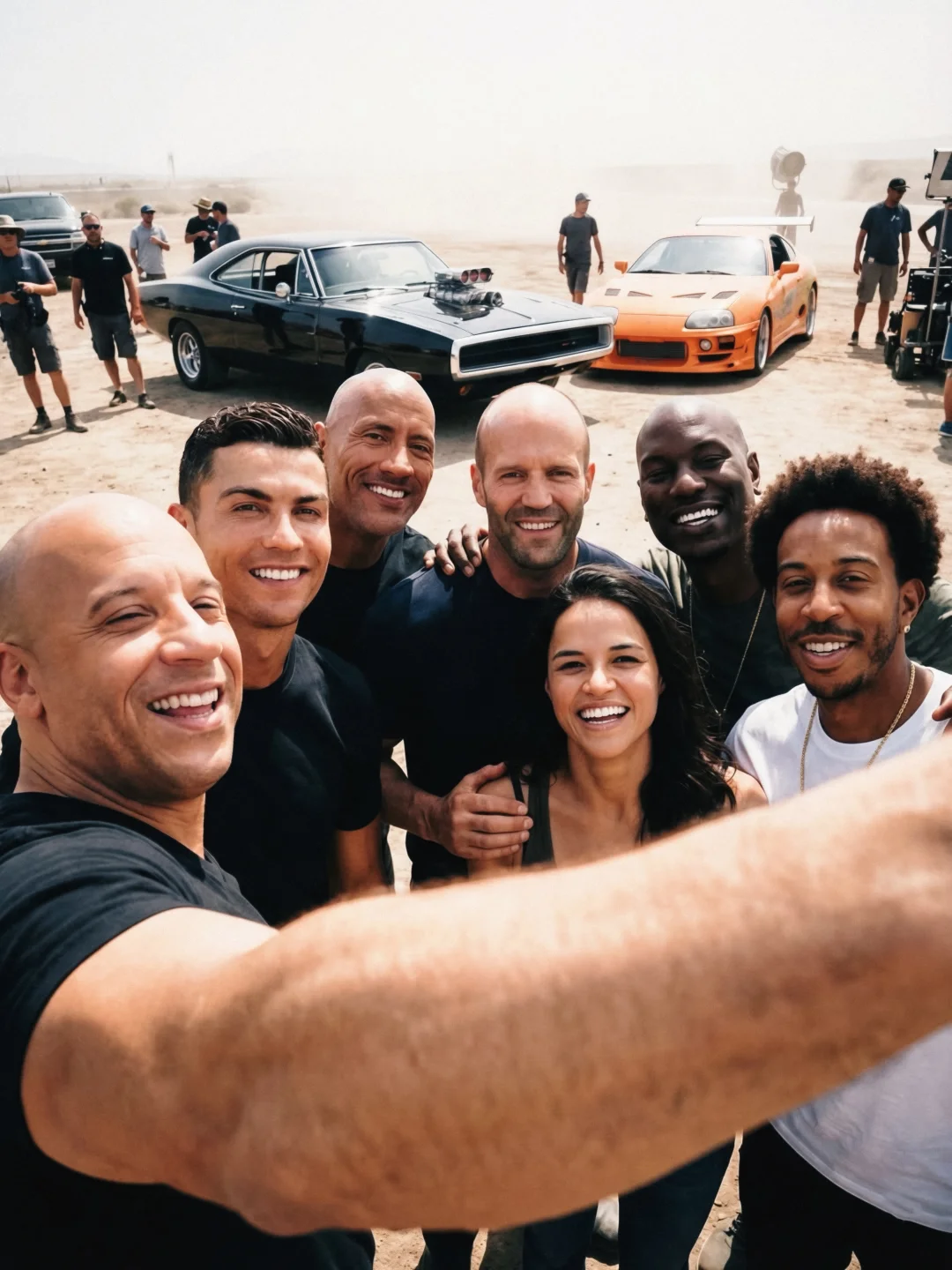 C罗在《速度与激情11》剧组的合照