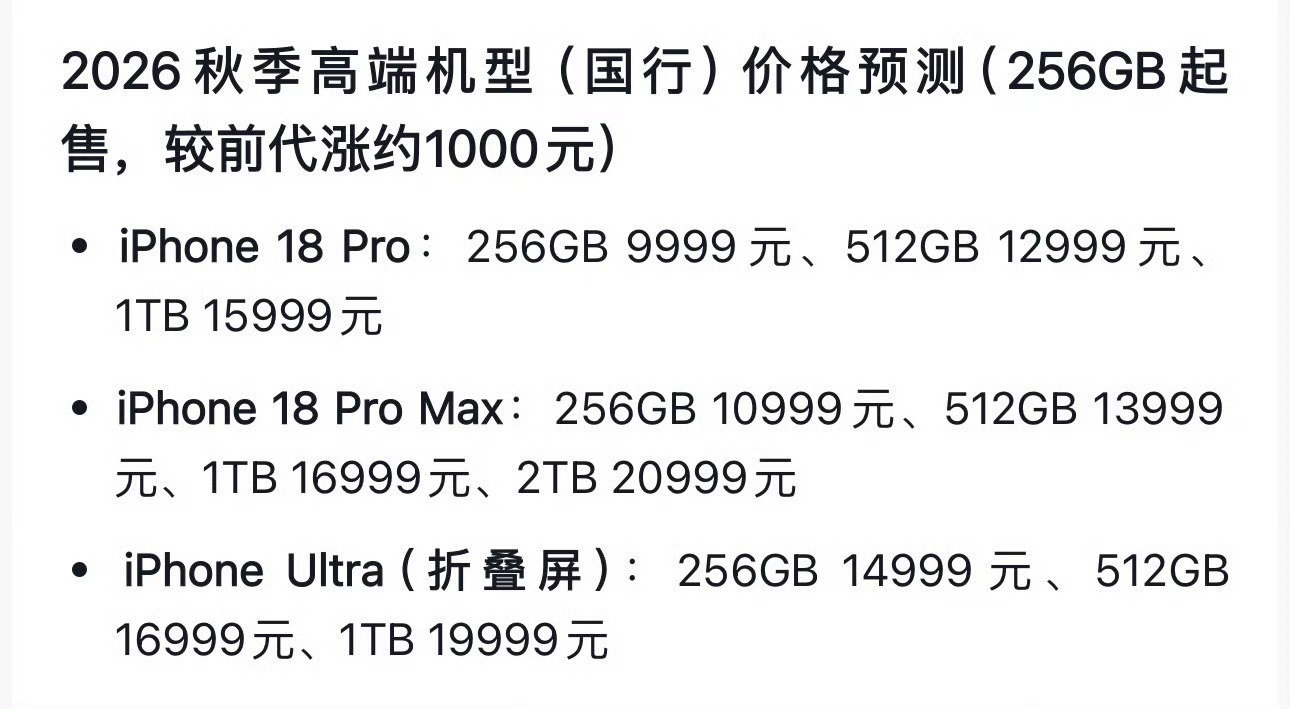 #iPhone18Pro售价曝光#涨幅10%左右，256G就要9999起了，今年大家还会买iPhone吗？ ​