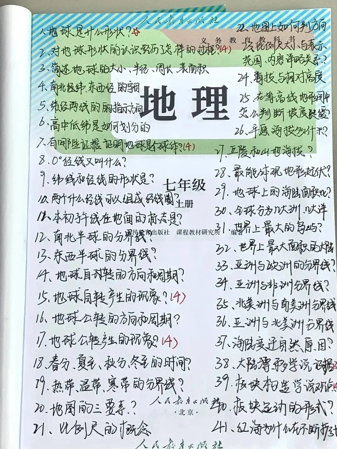 25新七上地理期末考：124个必背核心考点