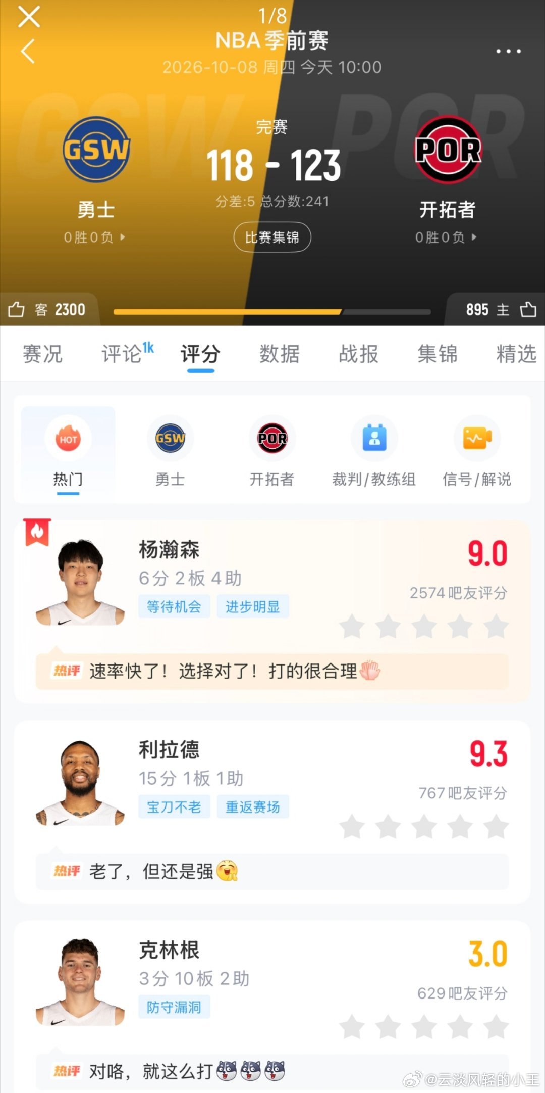 #杨瀚森二年级首秀得6分#杨瀚森季前赛首秀！！可圈可点，相较于上赛季进步很多。打满第四节的比赛，上场12分钟拿到6分，2篮板，4助攻，1抢断。投篮命中数3/2。继续努力，杨瀚森的速度和心态进步明显，期待正赛[打call]！ ​