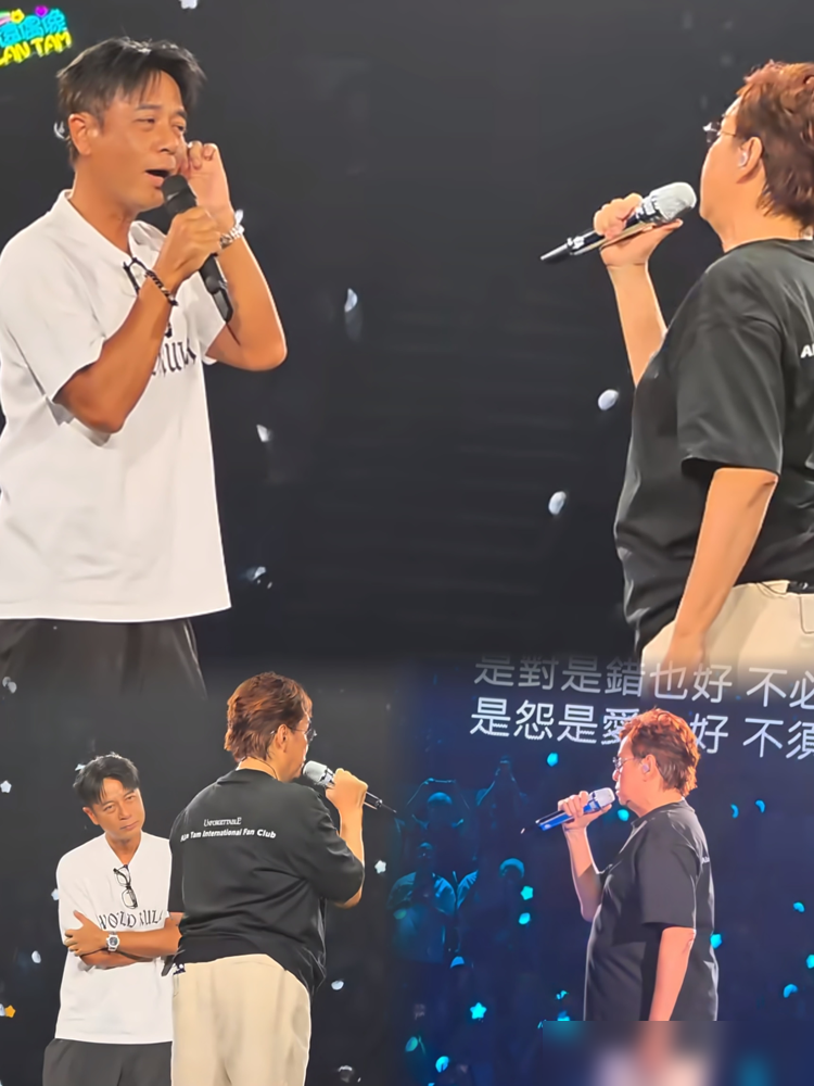 没彩排、没耳返，李克勤是被谭咏麟从观众席直接薅上台的。
当晚是谭咏麟红馆终极篇最后一场。李克勤就坐在台下当观众，没走位、没试音。唱到《朋友》，老谭一句克勤，上来，他真就蹿上去了，张嘴就合。
这俩人交情不是演出来的。2002年一场记者会，记者把名字写一块，谭咏麟灵机一动，第二年左麟右李就开跑。二十