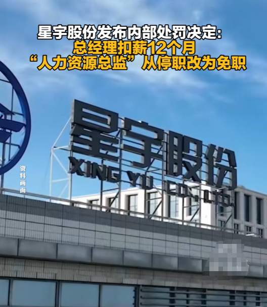 星宇股份管理层的处罚公布了。

总经理周晓萍被扣薪12个月。

对副总经理李树军调整其分工，并且扣薪六个月。

同时人力资源总监给予免职处理，对人力资源部部长给予降职调岗处理。

说实话，如果是在事情发酵初期，就做出处罚的话，感觉影响还不会这么严重。

现在就算是处罚了，感觉也扭转不了舆论了，更何况