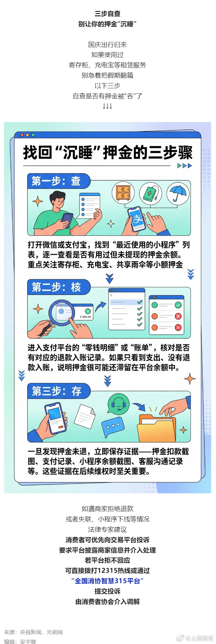 【你的押金可能被“偷”了！假期出游归来，这笔账记得查】#城市建设管理与便民服务# 国庆假期结束，这个假期里你有没有使用景区提供的各种便民租赁服务？如果有的话，赶紧自查——你的押金可能已经被平台“偷走”了。 ​