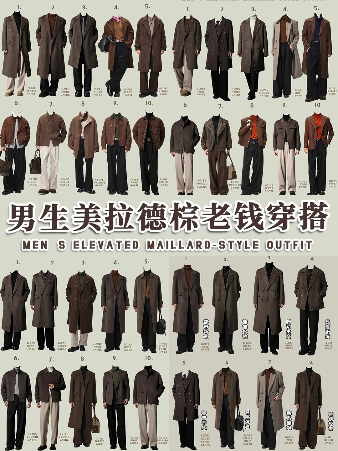 男生秋冬美拉德棕通勤穿搭｜40套穿搭直接抄