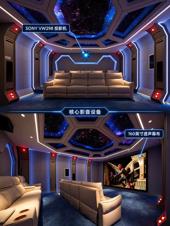 家庭影院音响配置，装修现场