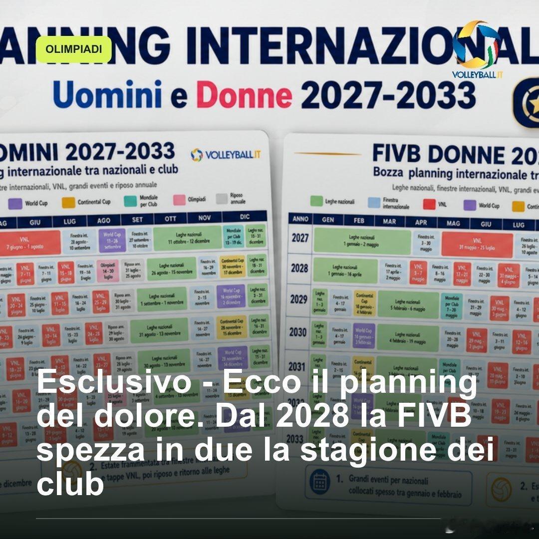 【感觉国际排联疯了[允悲][允悲][允悲]】
#望月体育[超话]#  🌐 FIVB为2028年之后的俱乐部与国家队赛季规划的赛程日历

📌 从2028年起，将迎来一场真正的革命：国家队活动将被安排在俱乐部赛季的正中央。男子赛事将在11月至12月，女子赛事则在1月至2月进行国家队周期。此外，从2029年起，俱乐部世 ​