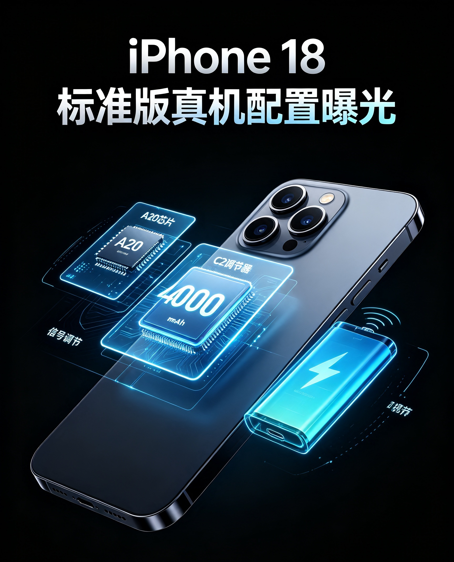 iPhone 18标准版真机配置曝光：A20芯片+C2调节器+4000mAh。