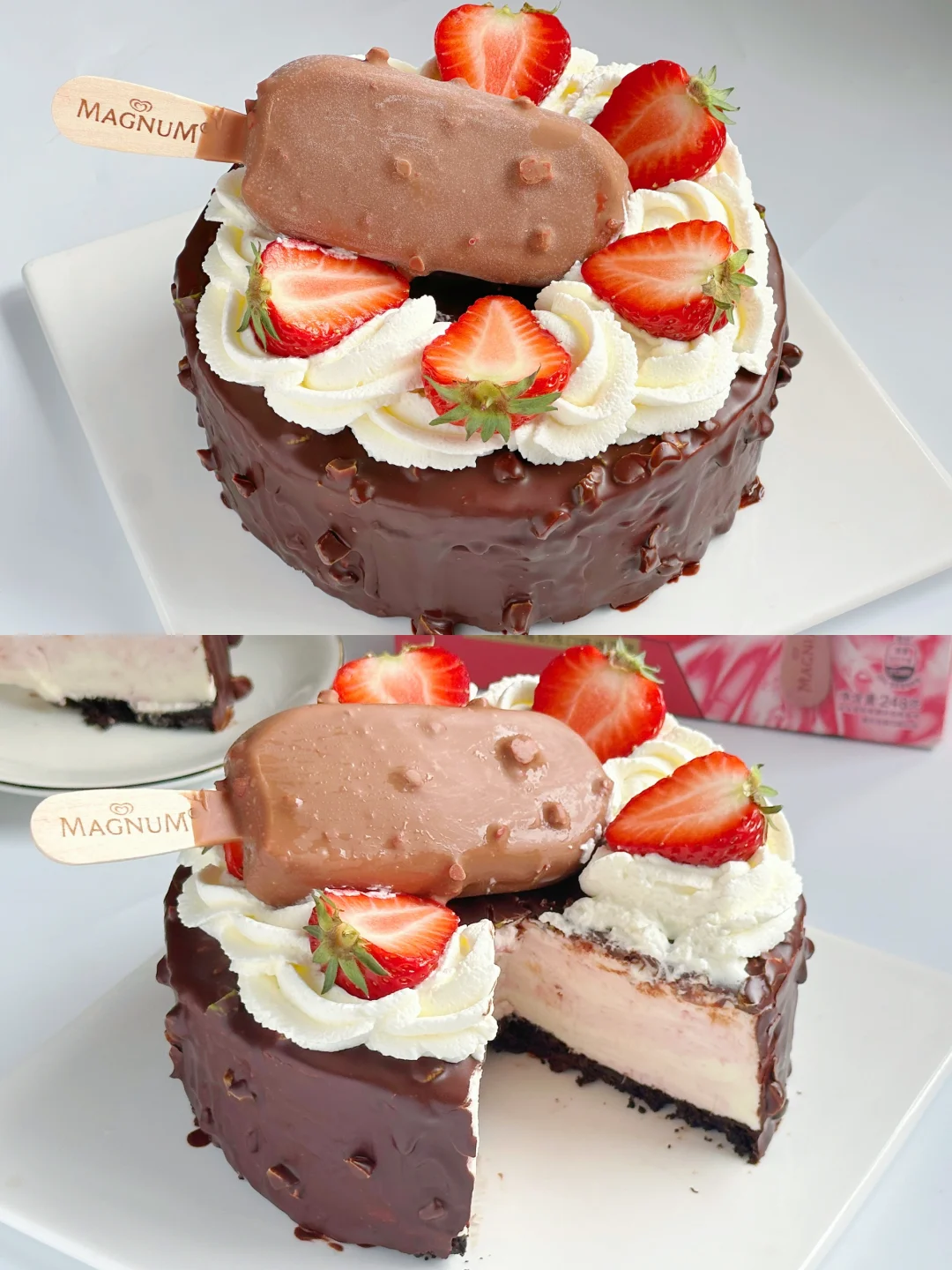 搅搅就成功‼️梦龙脆皮草莓慕斯蛋糕‼️免烤箱