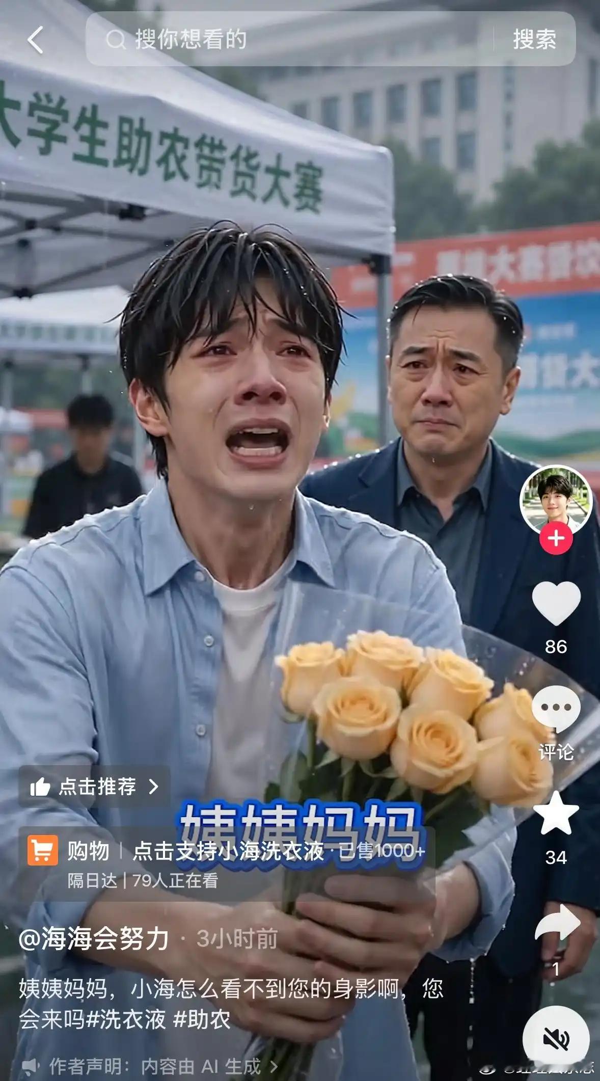 【#批量AI小海正收割姨姨妈妈们##AI小海卖惨认亲博同情收割老年人#】
10月16日，据新京报报道，短视频平台上，“小海”话题播放量已达6亿次。
多个使用同一少年形象的AI数字人账号批量出现，以单亲、缺爱、懂事少年人设，称呼中老年女性为“姨姨妈妈”，通过卖惨、认亲博取同情，最终引流至商品橱窗。
 ​