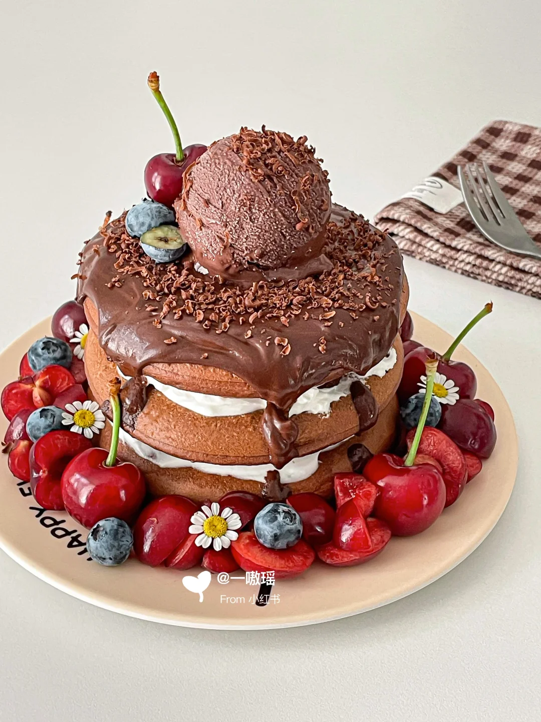 黑森林🍒巧克力冰淇淋厚松饼🥞平底锅就能做