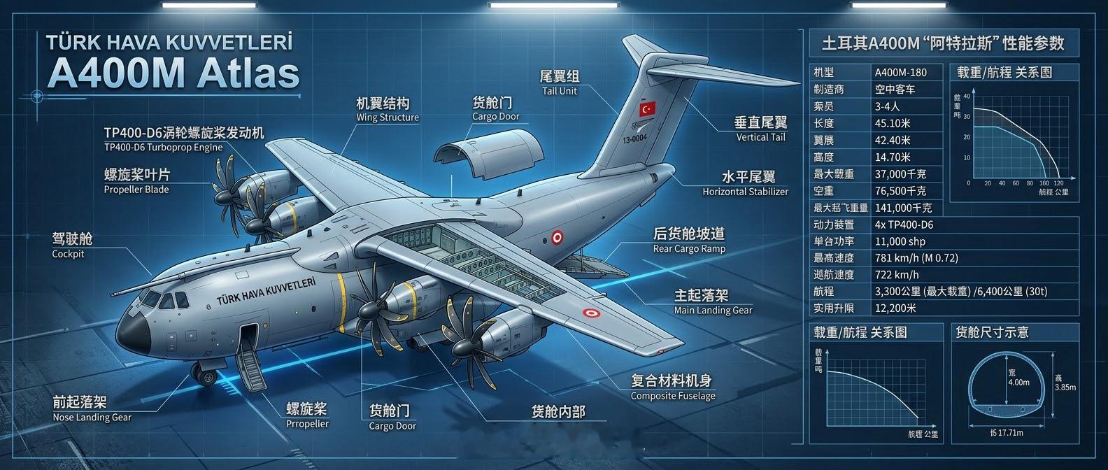 土耳其空军的“空中大力士”：A400M“阿特拉斯”

说起军用运输机，很多人第一反应是美国的C-17或者C-130。但欧洲人联合捣鼓出来的A400M“阿特拉斯”，其实也是一款相当能打的多面手。

土耳其是A400M项目的重要参与方之一。2003年，土耳其签下10架A400M的订单。2022年3月29日，最后一架交付，土耳其成 ​