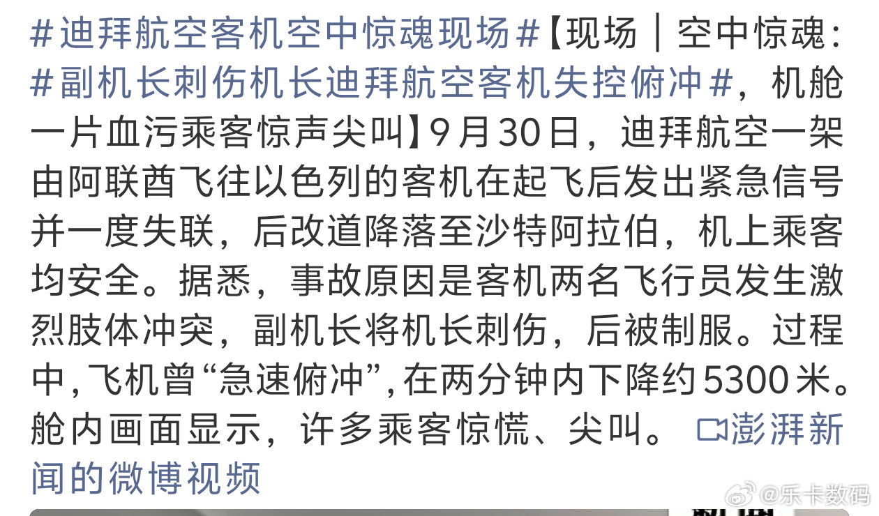 #副机长刺伤机长迪拜航空客机失控俯冲#
这副机长是什么来头
怎么会想着和机长起冲突
静待事情调查结果 ​