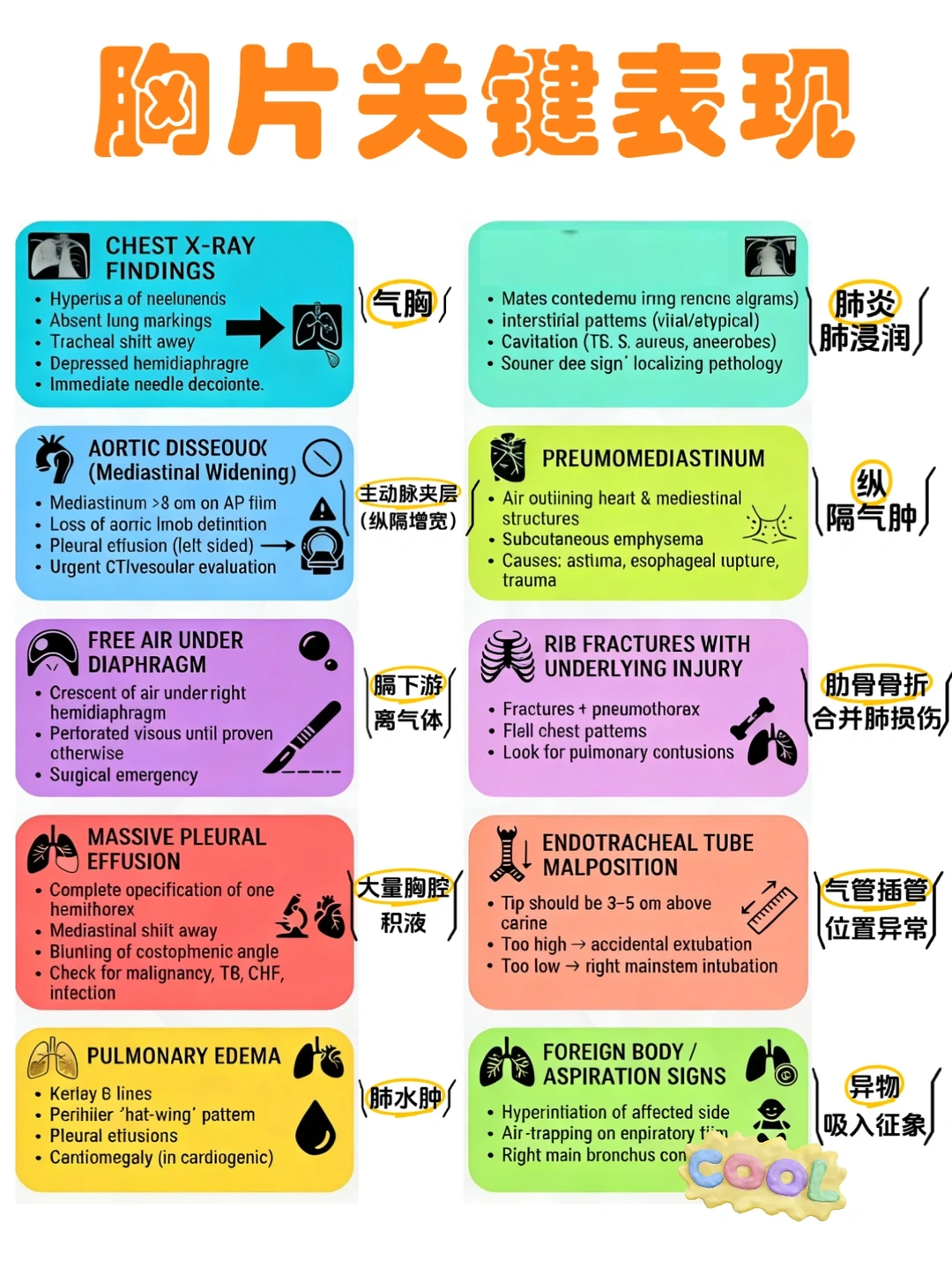 备考RN/胸片关键表现！！学！！单词