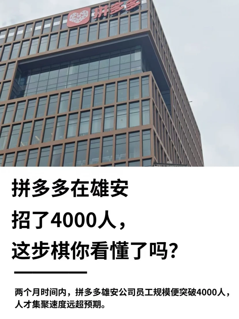拼多多在雄安招了4000人,这步棋你看懂了吗?