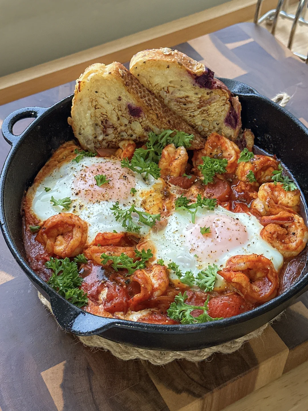 番茄虾仁北非蛋 为什么这么好吃😋