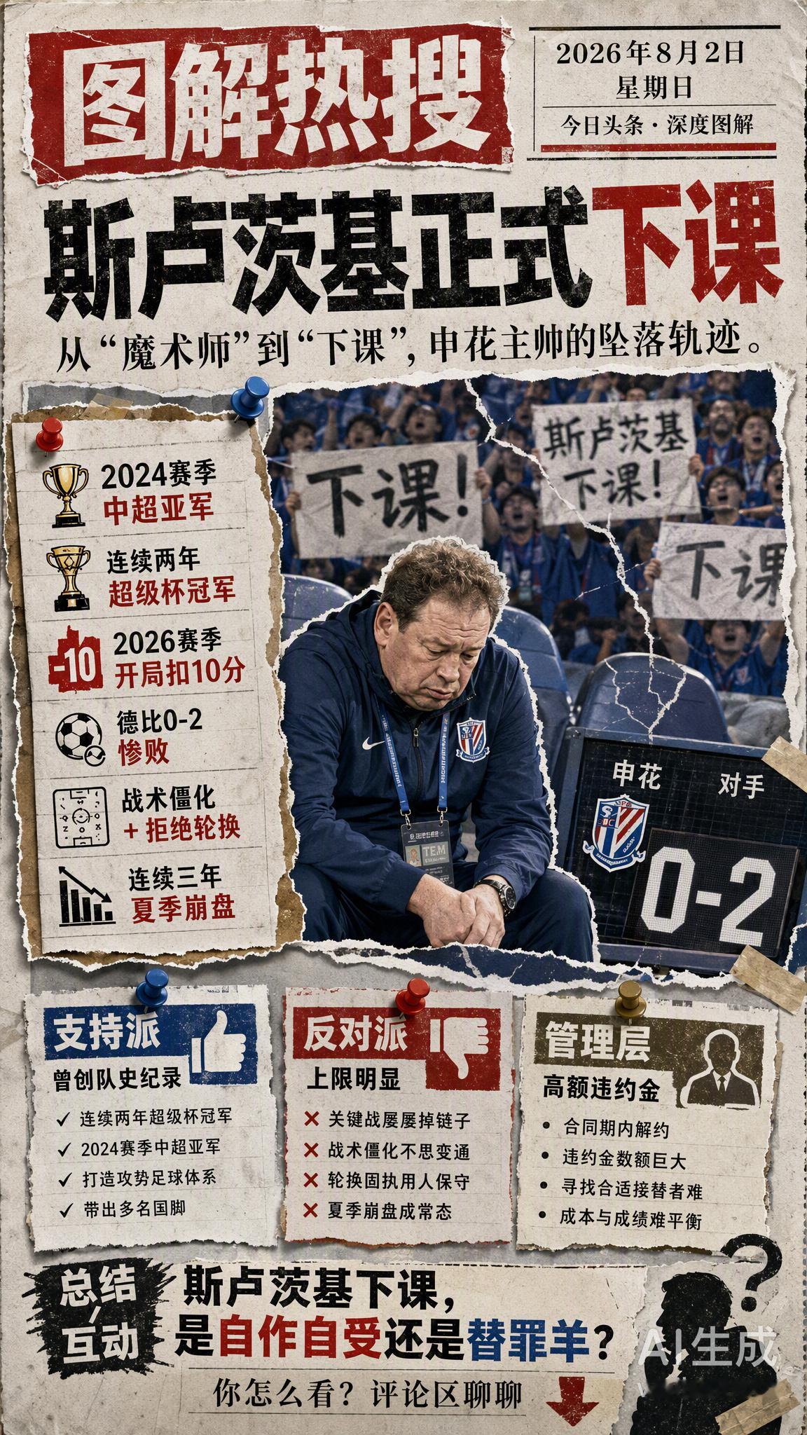 最新消息：上海申花主帅斯卢茨基正式下课！🔵🔴 从2024年初接掌申...