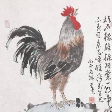 《雄鸡昂首振雄风｜韩金远写意国画赏  韩金远笔下雄鸡立奇石，昂首引吭...