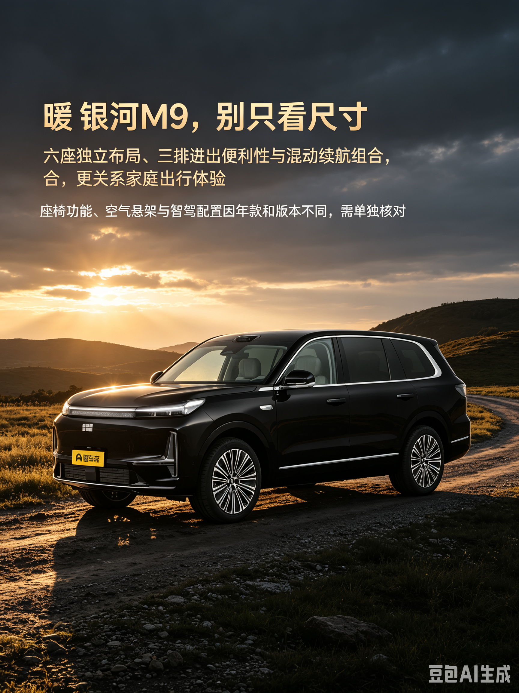 银河m9作为中大型SUV，进行了一个6座的独立布局设计，三排进出的便利性，让驾驶员和乘客都能感受到非常舒适的体验，而且混动和续航进行了组合，可以支持家庭短途长途的出行体验。【来自懂车帝车友圈】