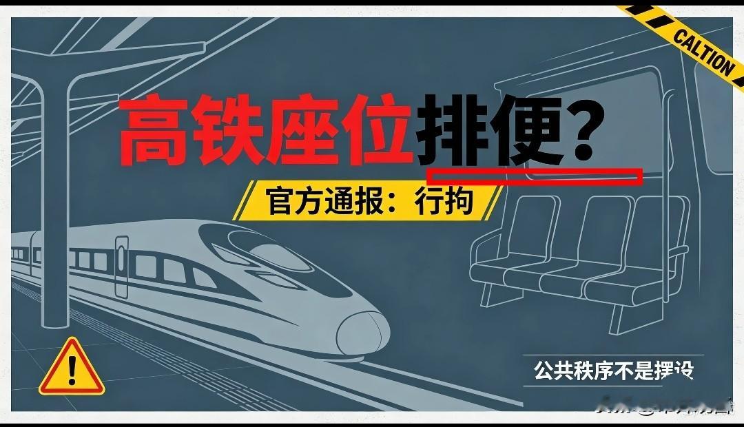 离谱！男子高铁座位当众排便，官方通报：直接拘留
 
真的大开眼界！高铁公共场合，居然有人能干出这么荒唐的事！
 
10月6日凌晨，G5899次高铁行驶途中，一名疑似醉酒的男子，直接在14号车厢自己座位上当众排便，行为极其恶劣、毫无底线。
 
高铁明明配有卫生间，举手之劳就能解决，偏偏选择在公共座位肆