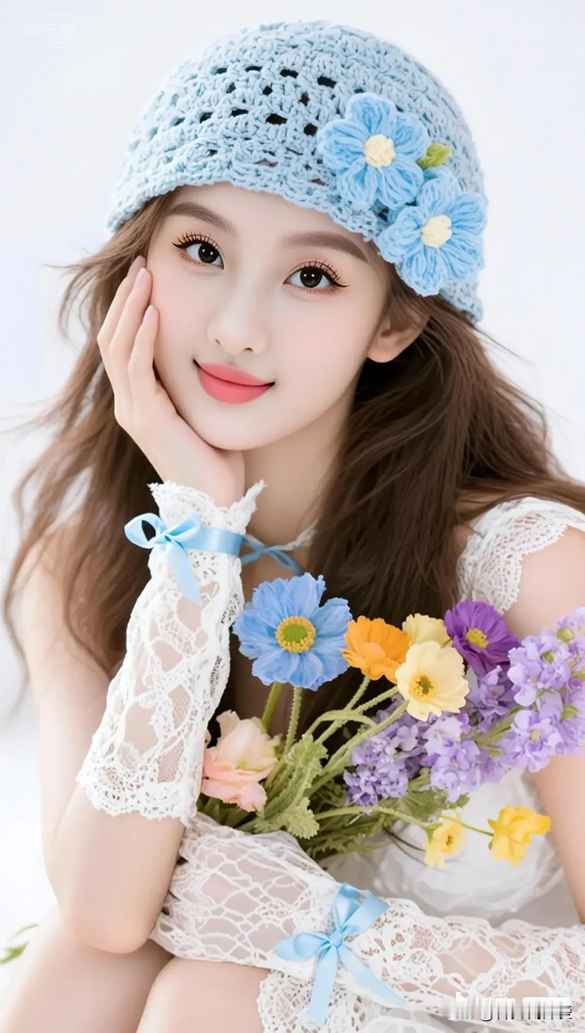 青春美少女手持花束，那画面简直不要太美好！想象一下，温柔甜美的花束与梦...