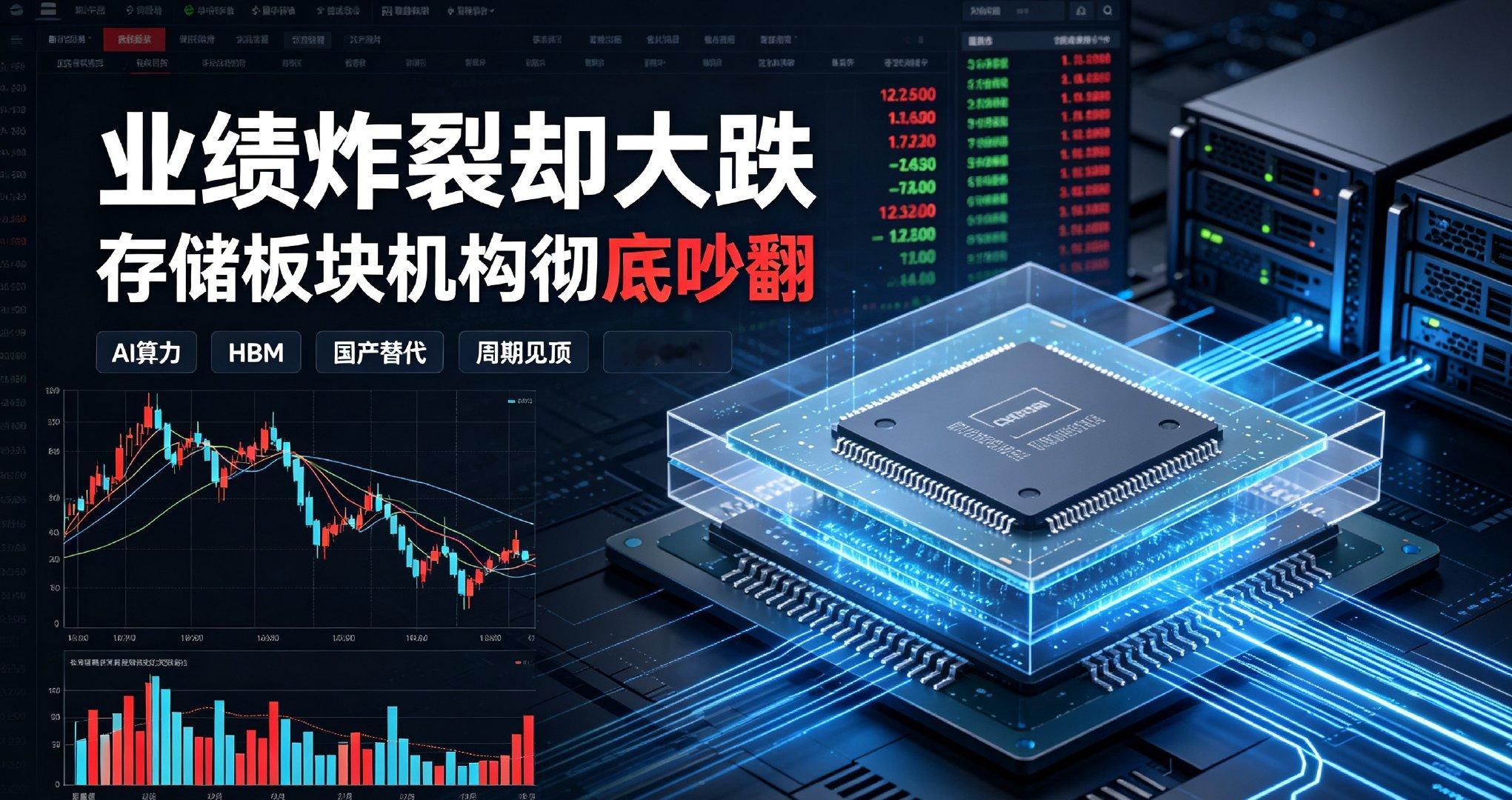 业绩炸裂却大跌！存储板块机构彻底吵翻

今天存储板块集体重挫，出现典型的业绩与股价严重背离行情。不管是海外存储大厂，还是A股存储标的，近期出炉的中报业绩全部大超预期，普冉股份半年净利润暴增近30倍，海外西数、闪迪同样盈利爆表，但板块依旧放量大跌，市场分歧彻底摆上台面。

目前机构分为多 ​