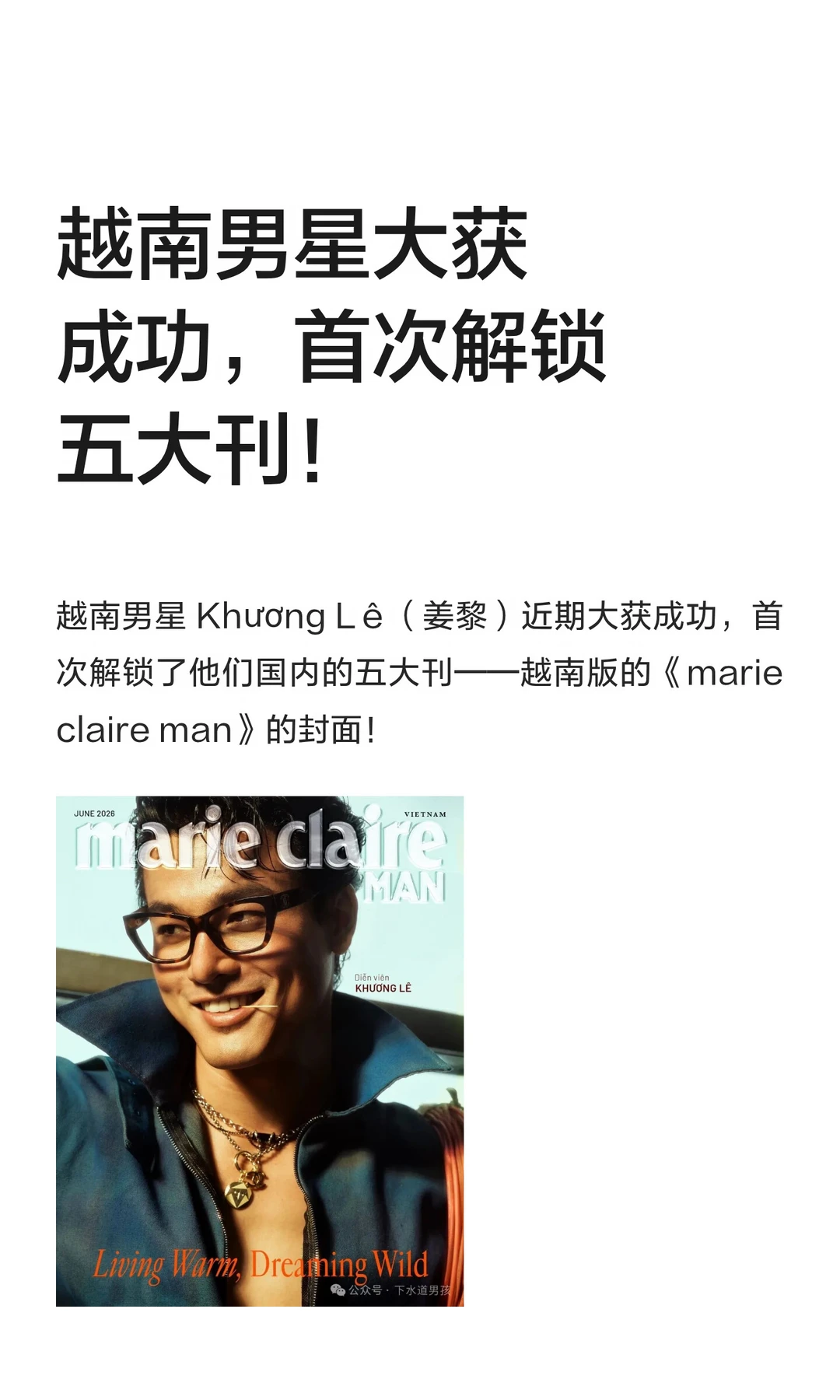 越南男星大获成功，首次解锁五大刊！