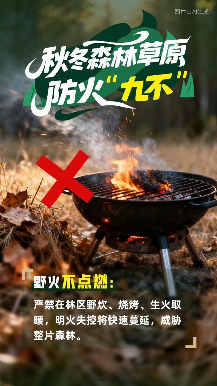 #福建气象与生活# 【秋冬森林草原防火“九不”】近期，省内部分地区森林火险气象等级较高，需注意野外用火安全。孩童不玩火，火种不进林，林区不吸烟，秸秆不焚烧……森林草原防火落实这“九不”↓↓ #为什么没人去福建重装徒步# ​
