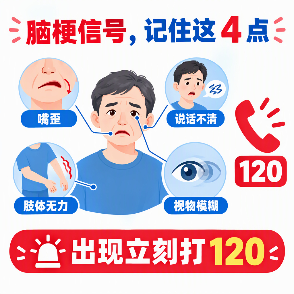 #脑梗发作的前兆信号##易患脑梗的人有8大共性# 

脑梗就是给脑细胞供血的血管被堵住了。
大脑像 "总司令部"，堵在哪，哪块功能就出问题。出现这几个信号，立刻打急救👇

1️⃣ 说话不清
说话含糊、答非所问，或听不懂别人说话。

2️⃣ 脸歪嘴斜
咧嘴笑时嘴歪向一侧，伸舌头舌头不居中。

3️⃣ 一侧 ​
