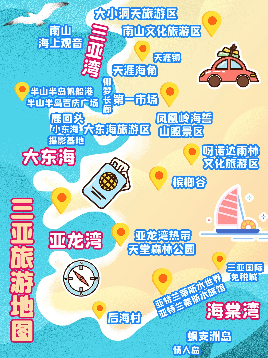三亚旅游攻略㊙️手绘实用三亚地图小仙女自取