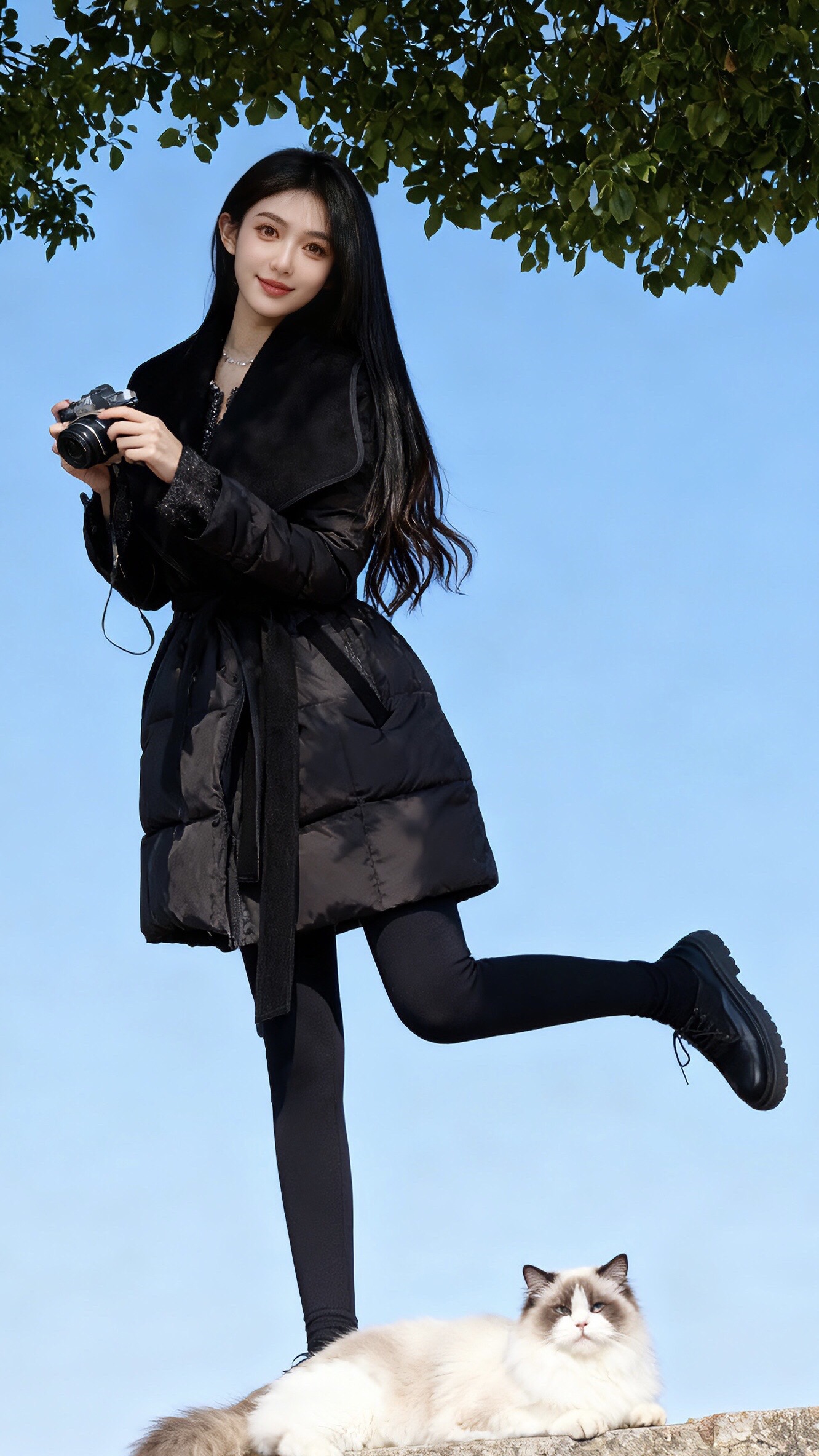 韩系名媛风系带收腰保暖羽绒服女2025冬季新款洋气大翻领显瘦外套，好看...