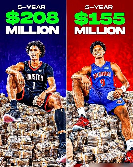 新秀合同还没跑完，俩亲兄弟直接卷走3.63亿美金，NBA七十八年头一遭。

奥萨尔在活塞签下5年1.55亿，阿门在火箭砸出5年2.08亿。两份全额保障合同往桌上一拍，以前那些名气震天的加索尔兄弟、洛佩斯兄弟全得靠边站。

这俩毛头小子凭什么？根本不是篮球基因突变。联盟转播费疯涨，工资帽彻底兜不住了。