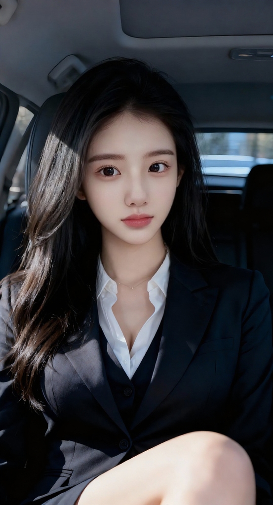 午后车厢里的光刚好落在肩头，黑西装裹着松弛的气场，今天是自带清冷滤镜的通勤时刻。